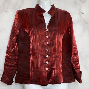 J.R. Nites By Caliendo Satin Crinkle Rhinestone Button Blouse size 16